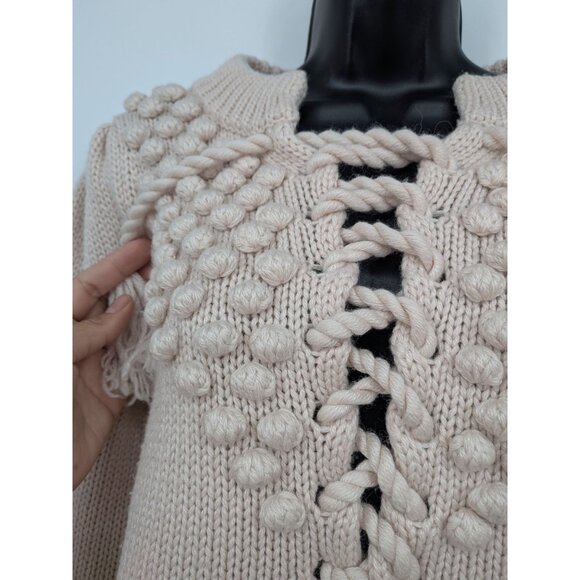 Y2K Moda International Chunky Bobble Knit Lace Up Sweater Women Size M Cottage - Picture 7 of 12